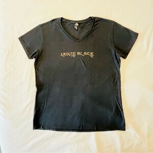 LEWIS BLACK comic comedian WOMENS XL Black Cotton GOLD Graphic V-Neck Tee NWOT